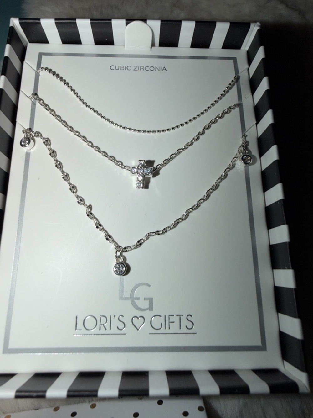 Silver Cubic Zirconia Layered Cross Necklace - Silver